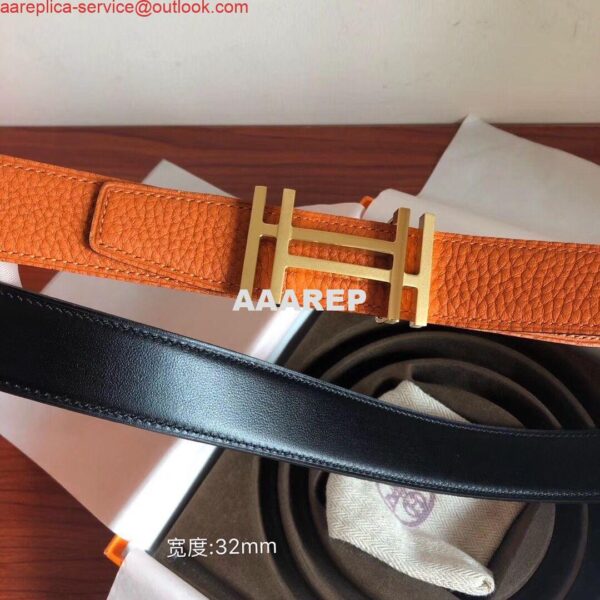 Replica Hermes H Au Carre Belt Buckle & Orange 32mm Strap 4