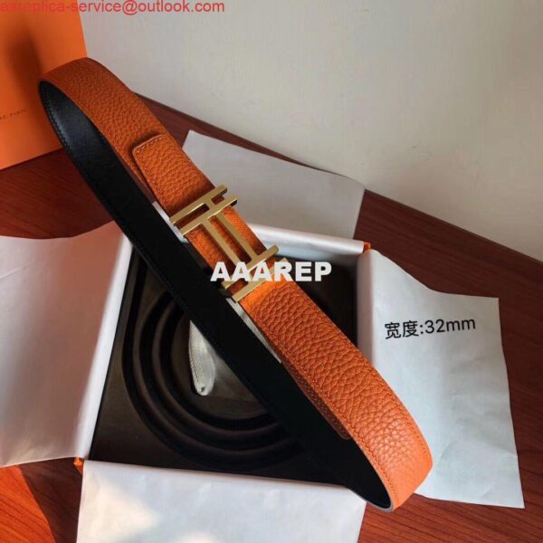 Replica Hermes H Au Carre Belt Buckle & Orange 32mm Strap 5