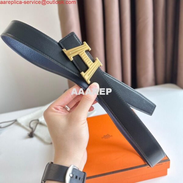 Replica Hermes H Take Off Reversible Belt 32MM in Dark Blue Clemence Leather 4