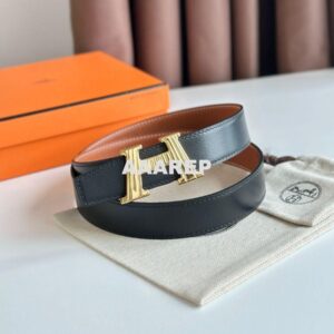 Replica Hermes H Take Off Reversible Belt 32MM in Gold Clemence Leather 2