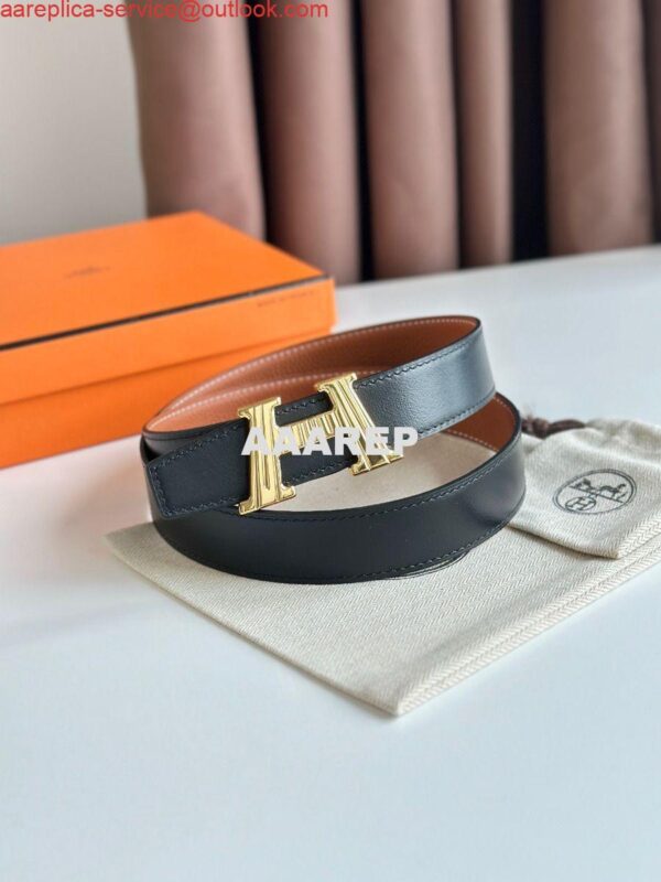 Replica Hermes H Take Off Reversible Belt 32MM in Gold Clemence Leather 4