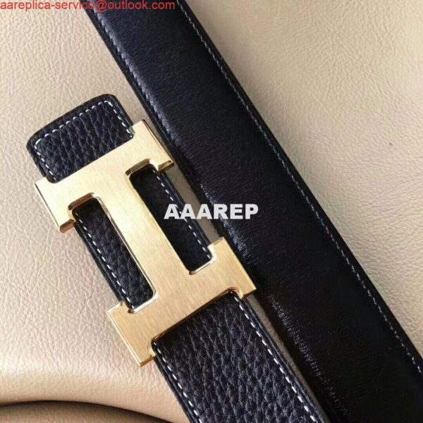 Replica Hermes H Belt Buckle & Black Clemence 32 MM Strap 5