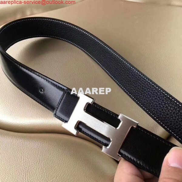 Replica Hermes H Belt Buckle & Black Clemence 32 MM Strap 6