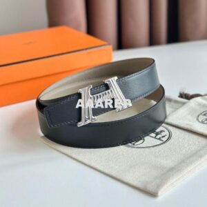 Replica Hermes H Take Off Reversible Belt 32MM in Grey Clemence Leather 2