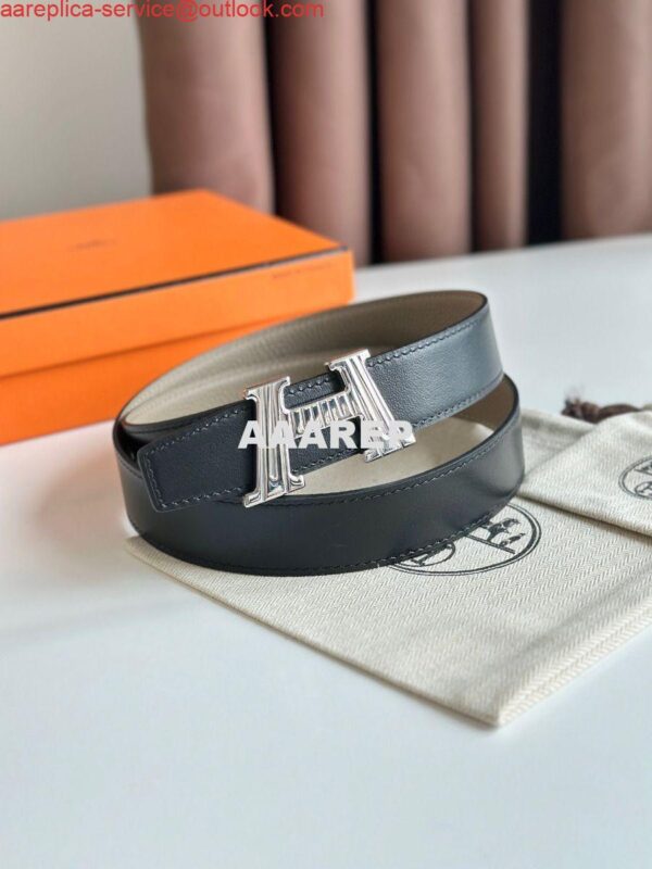 Replica Hermes H Take Off Reversible Belt 32MM in Grey Clemence Leather 2