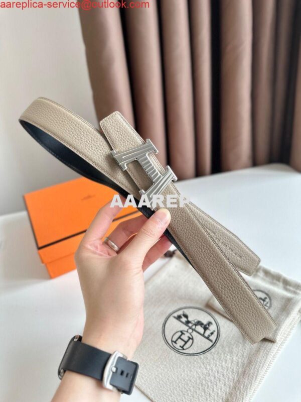 Replica Hermes H Take Off Reversible Belt 32MM in Grey Clemence Leather 3