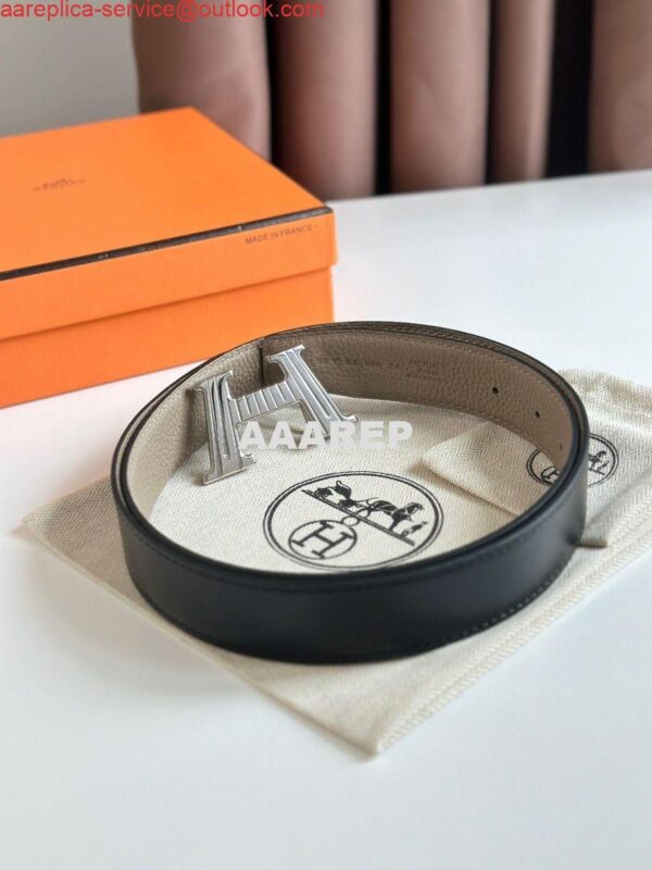 Replica Hermes H Take Off Reversible Belt 32MM in Grey Clemence Leather 5