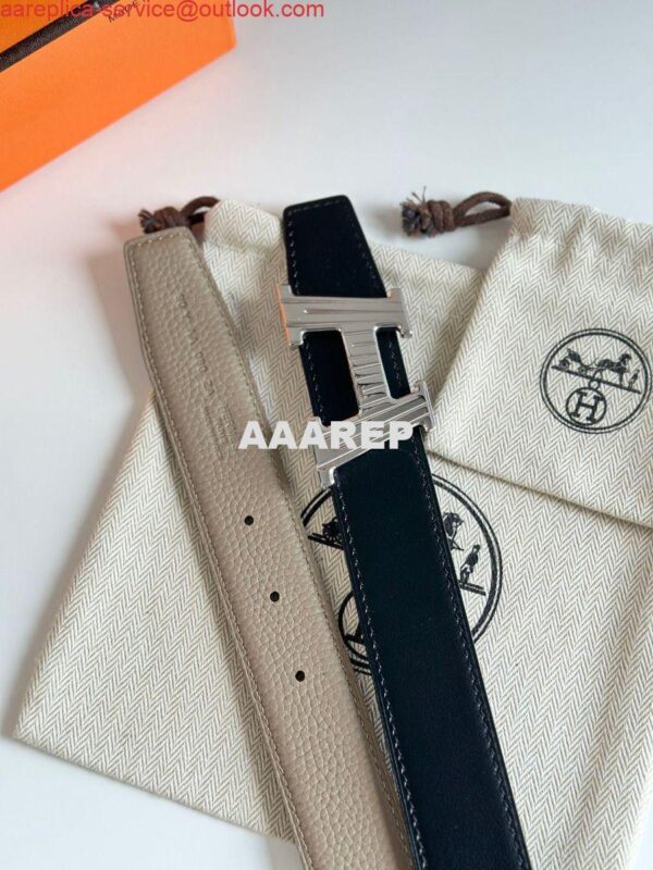 Replica Hermes H Take Off Reversible Belt 32MM in Grey Clemence Leather 8