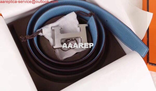 Replica Hermes H Belt Buckle & Blue Clemence 32 MM Strap 3