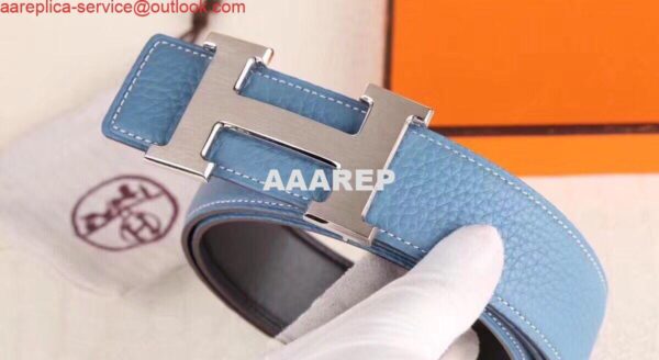 Replica Hermes H Belt Buckle & Blue Clemence 32 MM Strap 7