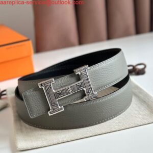 Replica Hermes H Touareg Reversible Belt 32MM in Grey Clemence Leather