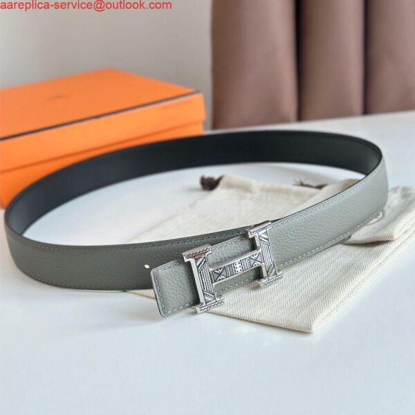 Replica Hermes H Touareg Reversible Belt 32MM in Grey Clemence Leather 4