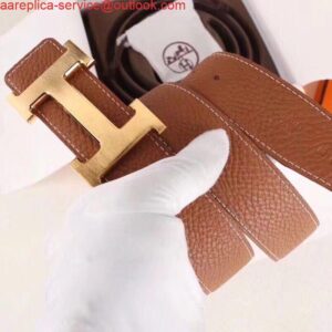 Replica Hermes H Belt Buckle & Brown Clemence 32 MM Strap