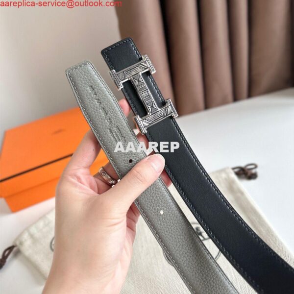 Replica Hermes H Touareg Reversible Belt 32MM in Grey Clemence Leather 6