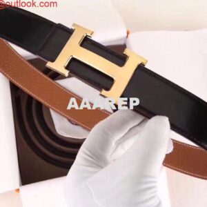 Replica Hermes H Belt Buckle & Brown Clemence 32 MM Strap 2