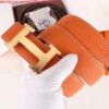 Replica Hermes H Belt Buckle & Orange Clemence 32 MM Strap 2