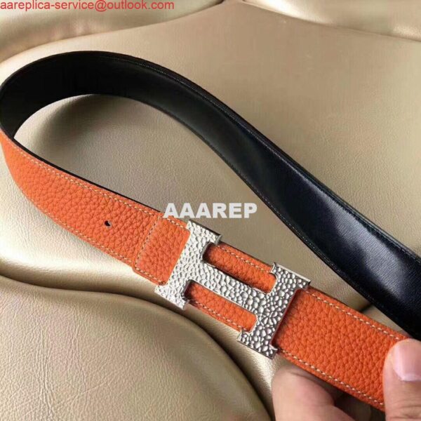 Replica Hermes H Belt Buckle & Orange Clemence 32 MM Strap