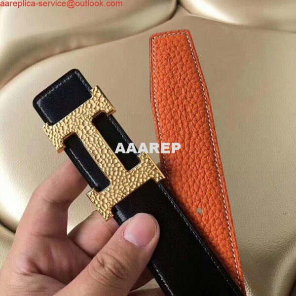 Replica Hermes H Belt Buckle & Orange Clemence 32 MM Strap 3