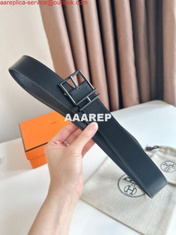 Replica Hermes Nathan 40MM Belt with Matte Buckle in Black Clemence Leather 4