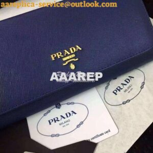 Replica Prada 1M1132 Saffiano Leather Long Fold Wallet Dark Blue 2