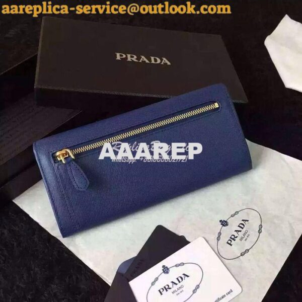 Replica Prada 1M1132 Saffiano Leather Long Fold Wallet Dark Blue 5