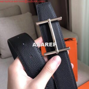 Replica Hermes H d'Ancre Reversible Belt In Black/Ardoise Leather