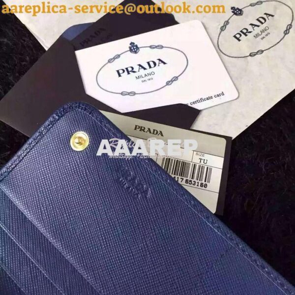 Replica Prada 1M1132 Saffiano Leather Long Fold Wallet Dark Blue 11