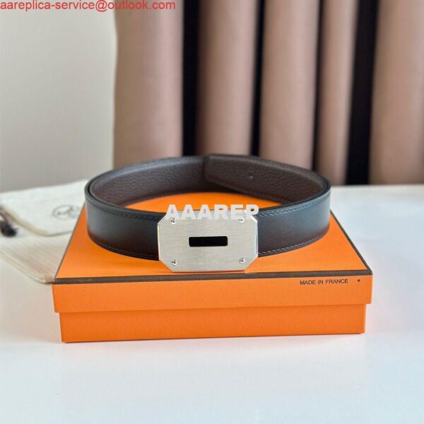 Replica Hermes Neo Reversible Belt 32MM in Chocolate Clemence Leather 2