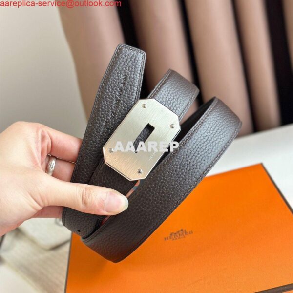 Replica Hermes Neo Reversible Belt 32MM in Chocolate Clemence Leather 5