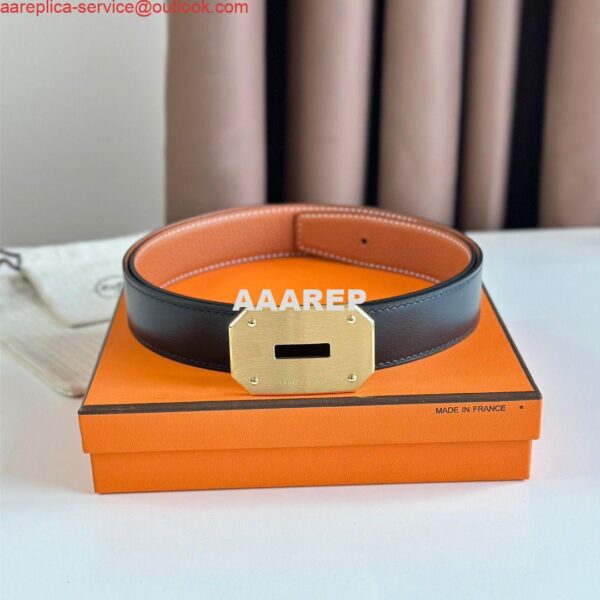 Replica Hermes Neo Reversible Belt 32MM in Gold Clemence Leather 2