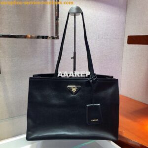 Replica Prada 20s Etiquette Leather Tote Bag 1bg122 Black