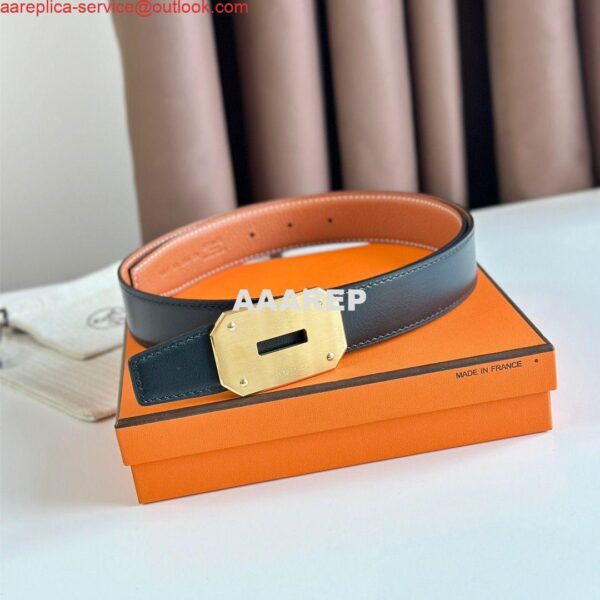 Replica Hermes Neo Reversible Belt 32MM in Gold Clemence Leather 3