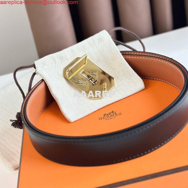 Replica Hermes Neo Reversible Belt 32MM in Gold Clemence Leather 4