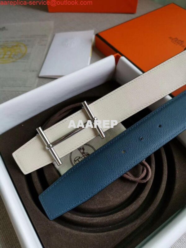 Replica Hermes H d'Ancre Reversible Belt In Blue/White Epsom Leather 4