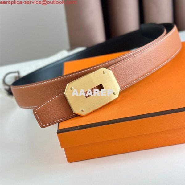 Replica Hermes Neo Reversible Belt 32MM in Gold Clemence Leather 6