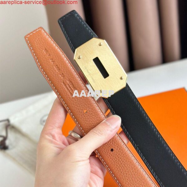 Replica Hermes Neo Reversible Belt 32MM in Gold Clemence Leather 7