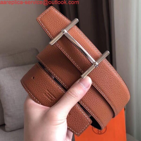 Replica Hermes H d'Ancre Reversible Belt In Brown/Noir Leather