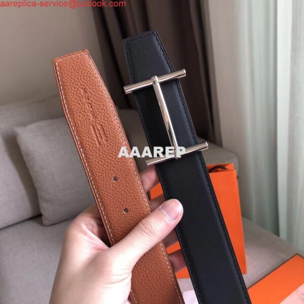 Replica Hermes H d'Ancre Reversible Belt In Brown/Noir Leather 3