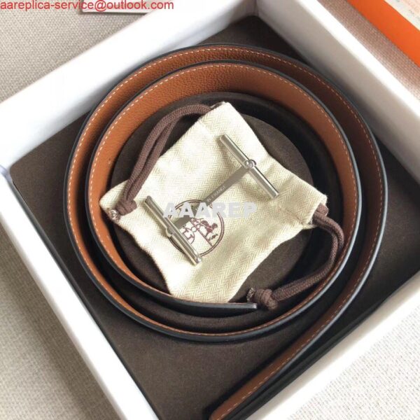 Replica Hermes H d'Ancre Reversible Belt In Brown/Noir Leather 4