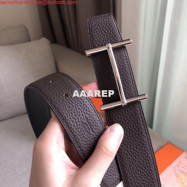 Replica Hermes H d'Ancre Reversible Belt In Cafe/Noir Leather 3