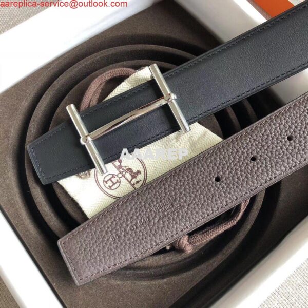 Replica Hermes H d'Ancre Reversible Belt In Cafe/Noir Leather 4