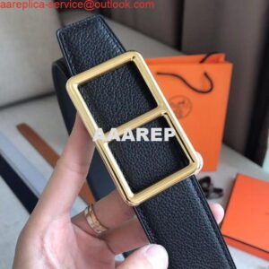 Replica Hermes Officier Belt Buckle & Black 38MM Strap 2