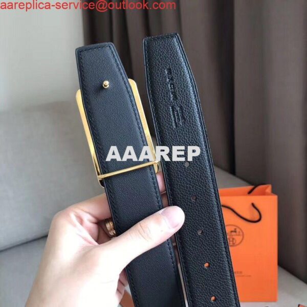 Replica Hermes Officier Belt Buckle & Black 38MM Strap 3