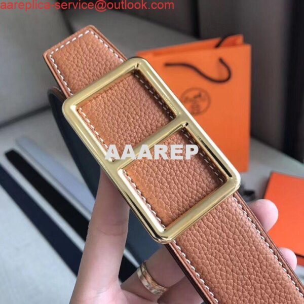 Replica Hermes Officier Belt Buckle & Brown 38MM Strap 2