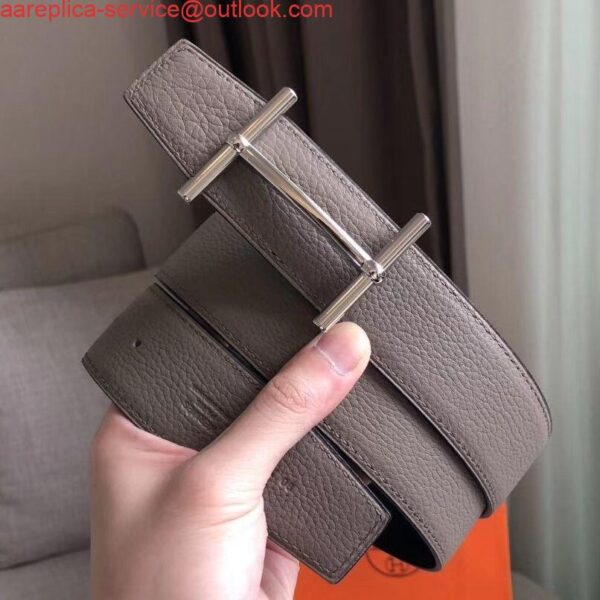 Replica Hermes H d'Ancre Reversible Belt In Grey/Noir Leather 3