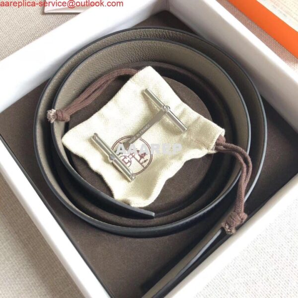 Replica Hermes H d'Ancre Reversible Belt In Grey/Noir Leather 3