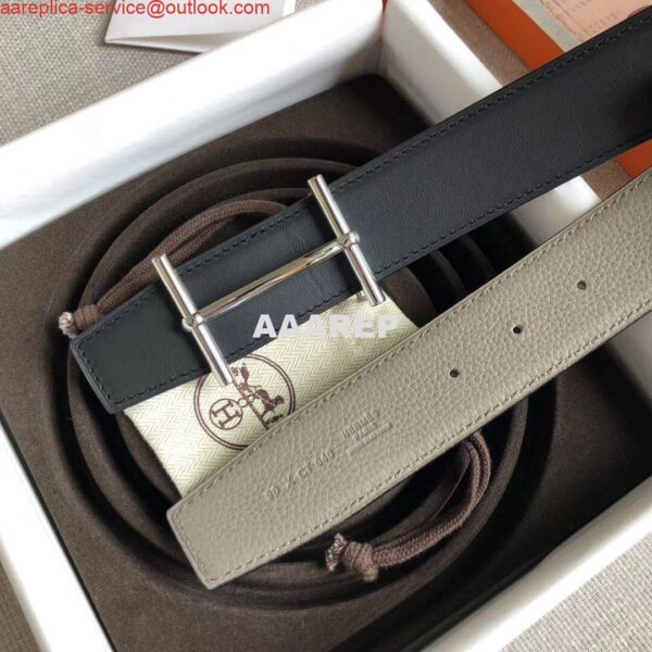 Replica Hermes H d'Ancre Reversible Belt In Grey/Noir Leather 6