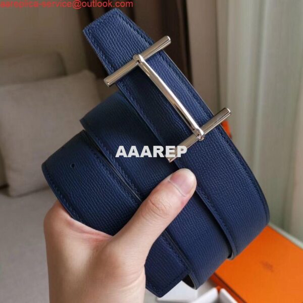 Replica Hermes H d'Ancre Reversible Belt In Indigo/Black Epsom Leather 3