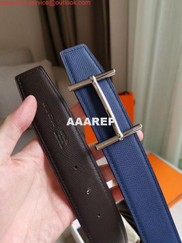 Replica Hermes H d'Ancre Reversible Belt In Indigo/Black Epsom Leather 4