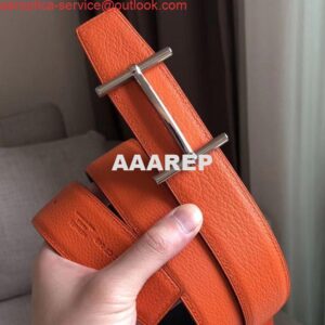 Replica Hermes H d'Ancre Reversible Belt In Orange/Noir Leather